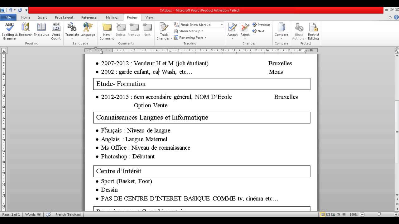 exemple de cv camerounais pdf